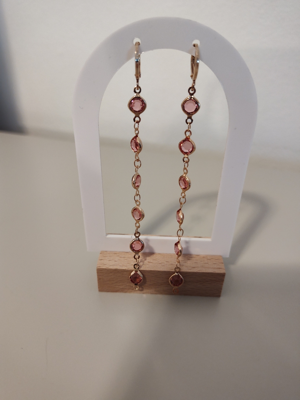 Delicate Pink Gemstone Drop Earrings - Gold Tone